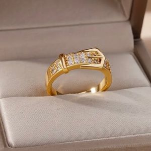 NEW Gold Belt Ring with Cubic Zirconia Design